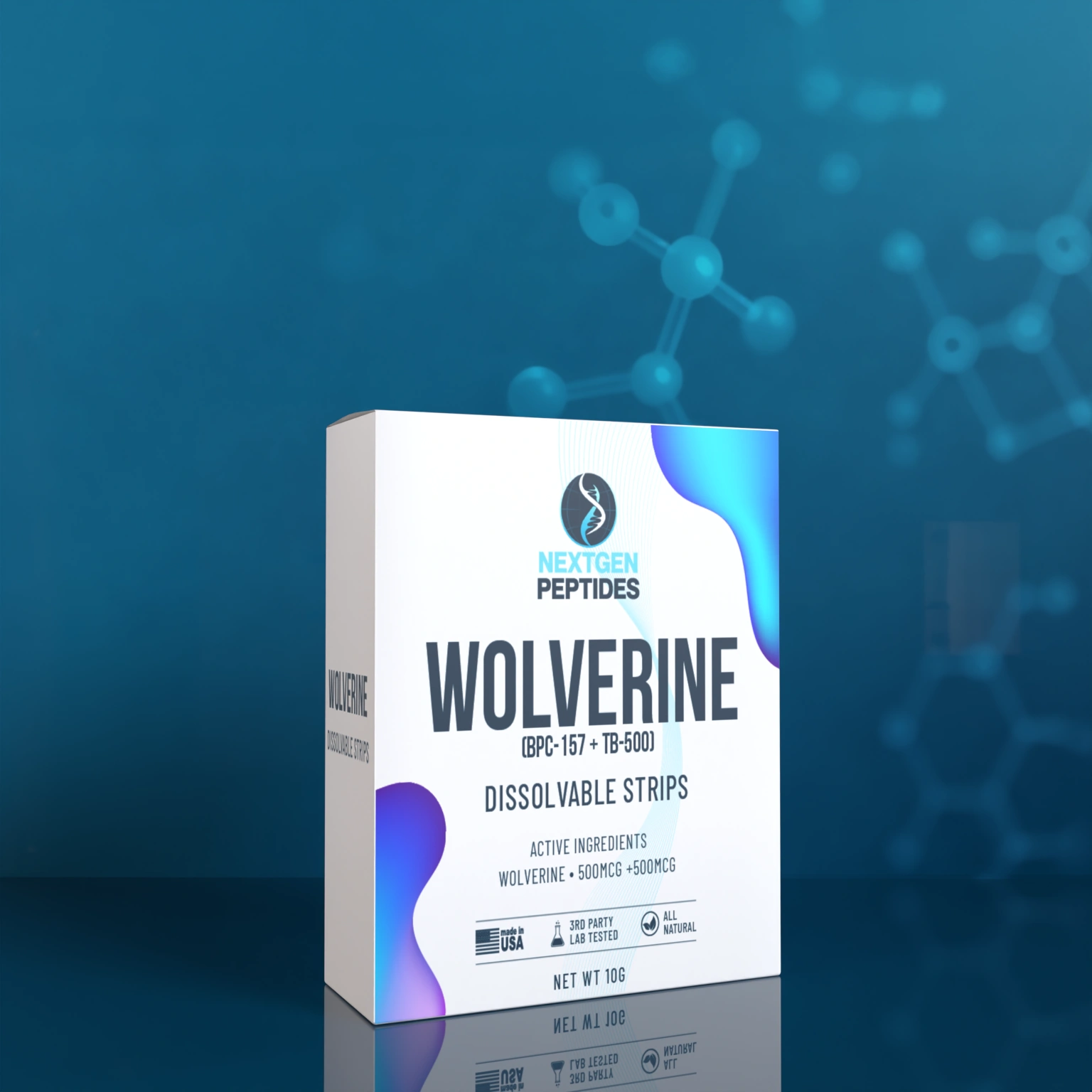 Nextgen Peptides Wolverine (BPC-157 + TB-500) Dissolvable Strips box, 500mcg / 500mcg